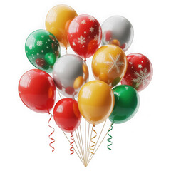 Colorful party balloons with isolated against transparent background. Christmas and happy birthday concept