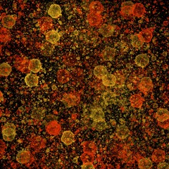 Abstract Glowing Bubble Texture in Red and Gold Tones on Dark Background 