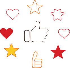 Vibrant Thumbs Up and Heart Icons With Stars for Social, Family, and Reward Themes