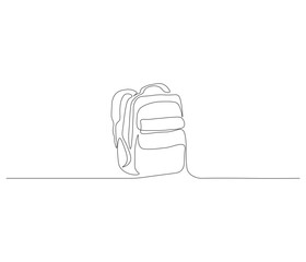 One continuous line drawing of ransel backpack. single line drawing of school backpack. back to school education concept. editable outline