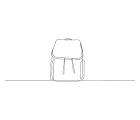 One continuous line drawing of ransel backpack. single line drawing of school backpack. back to school education concept. editable outline