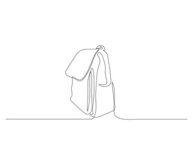 One continuous line drawing of ransel backpack. single line drawing of school backpack. back to school education concept. editable outline
