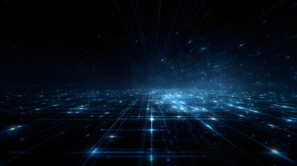 Obraz premium Glowing blue tech grid on a dark background, giving a high-tech digital interface feel.