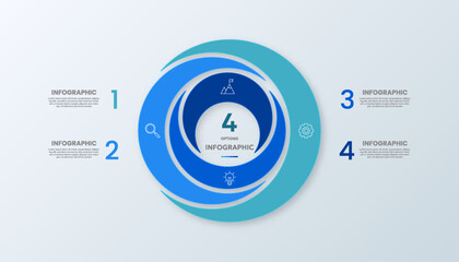 Infographic elements in the shape of a blue crescent moon