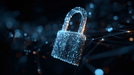Digital Padlock Security Concept with Abstract Network Connections and Bokeh Background