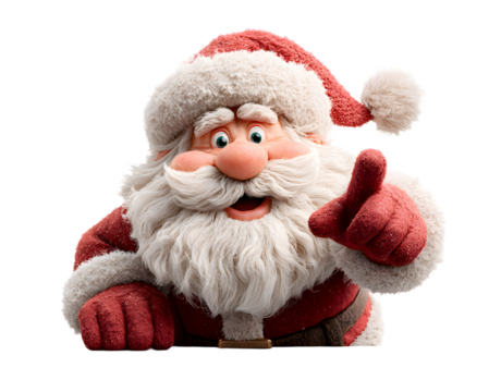 Santa Cartoon Pointing Down from Behind Sign