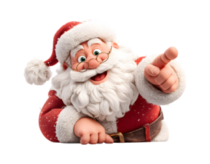Santa Cartoon Pointing Down from Behind Sign