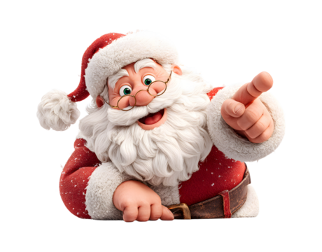 Santa Cartoon Pointing Down from Behind Sign