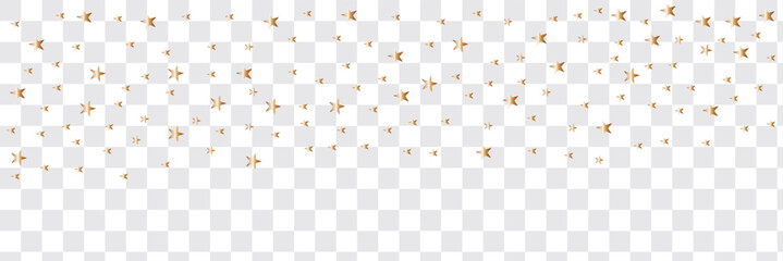 Falling shiny gold stars isolated on transparent background. Christmas golden sparkling festive confetti