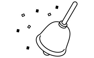 イベントアイコン、にぎやかしのベルと紙吹雪のシンプルなアイソメトリックイラスト、白黒