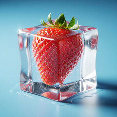 Strawberry frozen in ice cube refreshing summer dessert ingredient