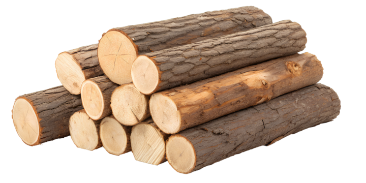 Stack of cut firewood logs isolated on black
