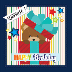 Happy birthday card with teddy bear in gift box
