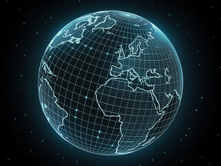 Digital globe with glowing connections on black background