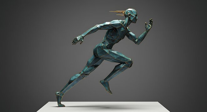 Dynamic geometric sculpture in motion, showcasing speed and agility with a modern, abstract aesthetic - perfect for fitness and design concepts!