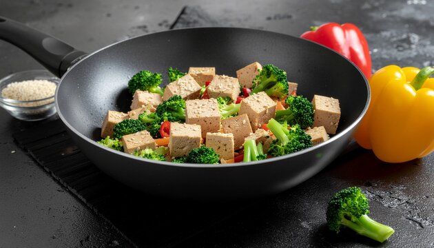 Tumis tahu sehat dengan brokoli segar dan paprika