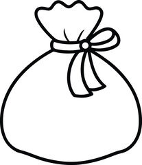 Simple black outline of a gift bag with a bow present 1