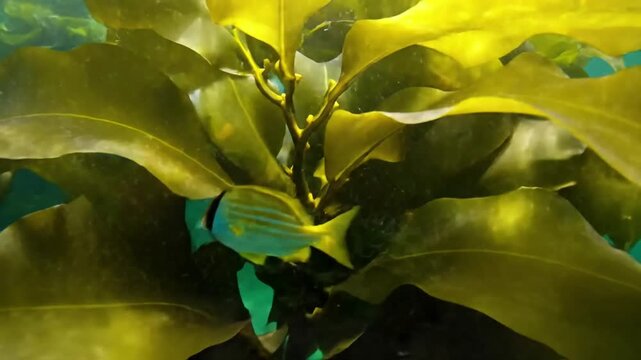 Time lapse of seaweed growth and decay on a rocky intertidal zone, illustrating natural cycles and the resilience of coastal marine environments. Observational study of natural processes over time.