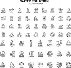Water Pollution Vector Icon Pack &ndash; Minimal Icons of Environmental and Marine Contamination