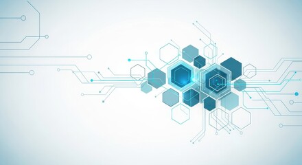 Abstract digital technology background with hexagonal elements and connections.
