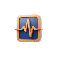 Heartbeat icon on blue square isolated on transparent background, 3d rendering