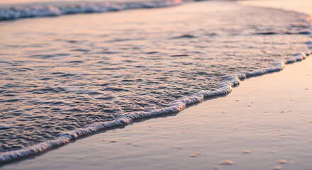 Serene Close Up Wave Shoreline at Dusk or Dawn Still Water