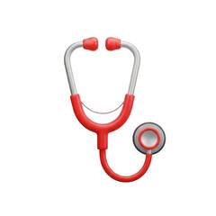 3d rendering of a red stethoscope isolated on transparent background for medical use