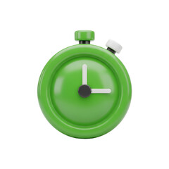 Green stopwatch with white button isolated on transparent background
