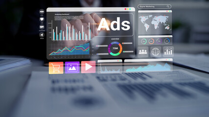 Digital marketing dashboard helps analyze advertising performance, monitor campaign results, and...