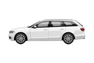 Fototapeta premium A white station wagon car, viewed from the side, isolated on transparent background