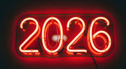 Neon sign 2026 for New Years, glowing future and vibrant new year vibes