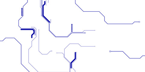 Blue circuit diagram on white background. High-tech circuit board connection system.Vector abstract technology on a white background.