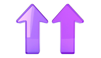 Two glossy, purple, upward pointing arrows, side-by-side, on a black background, with slight gradient shading