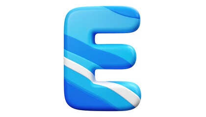 Glossy 'E' in blue hues with wavy stripes on a black backdrop