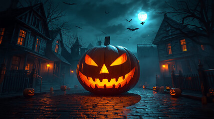 Spooky Halloween Night with Glowing Jack-o&rsquo;-Lantern