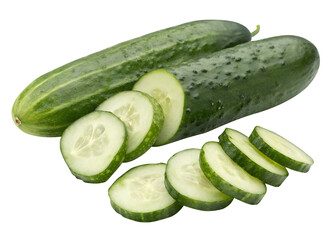 Fresh Cucumber and Slices isolated on Transparent Background
