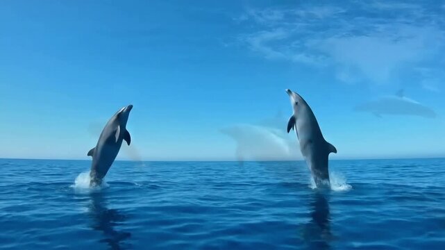 Intimate, close up view of a dolphin's sleek form as it glides effortlessly just beneath the surface, revealing intricate skin patterns and fluid movement.
