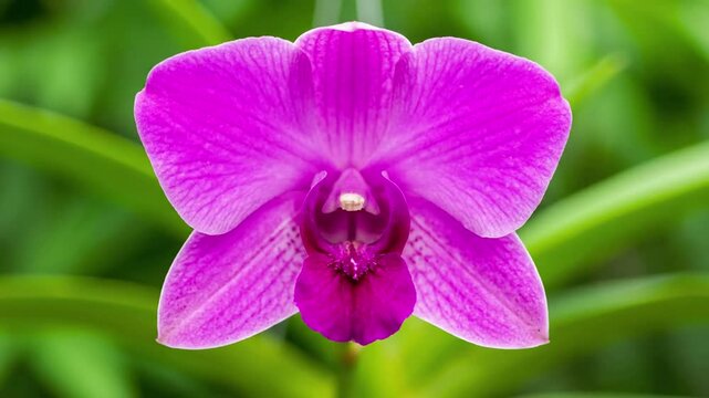 Document the slow, mesmerizing process of an orchid bud gradually unfurling its petals, revealing its full splendor over time. Time lapse, growth progression