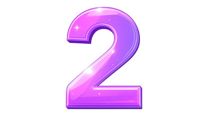 Naklejka premium Glossy number two, shaded from pink to purple with white highlights, against a stark black background