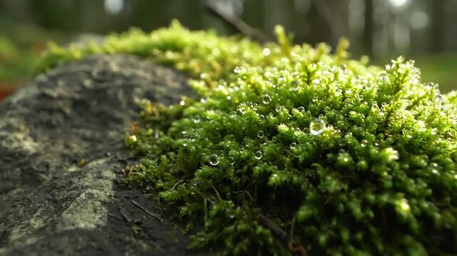 Dynamic Moss Textures: The Play of Light and Shadow on its Velvety Surface Focus on how varying natural light conditions from dappled sunlight to soft overcast glow interact with moss, revealing?