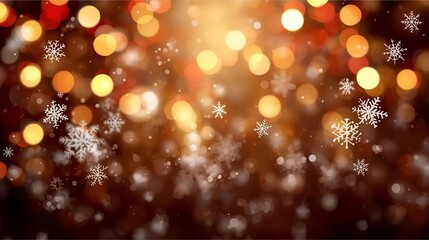 Festive Golden Bokeh Background With Snowflakes and Warm Holiday Glow for Christmas and Winter Projects