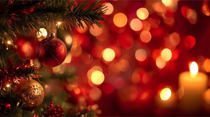 Cozy Christmas Tree Decor With Red Ornaments And Warm Bokeh Lights For Holiday Festive Charm