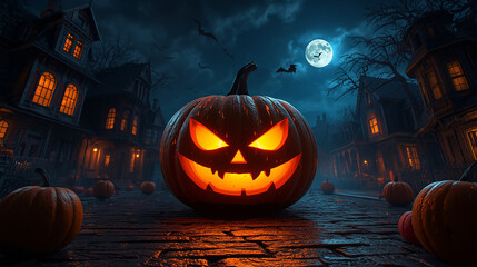 Spooky Halloween Night with Glowing Jack-o&rsquo;-Lantern