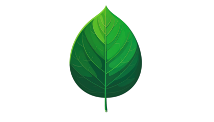 Cartoon leaf with vibrant greens, subtle vein details, illuminated against a black backdrop