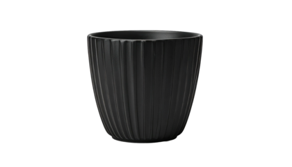 Matte black plant pot with vertical ridges, set on a clean, dark background providing a modern minimalist look