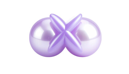 Fototapeta premium Two spheres joined by a cross-shaped element, all glossy, light purple, isolated on black background
