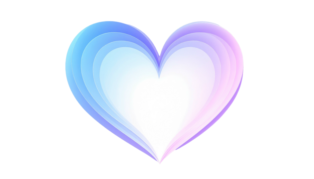 Luminous heart with graded blue to violet tones radiating inward, creating a soft, vibrant glow - Powered by Adobe