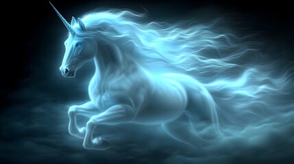 Fototapeta premium Majestic unicorn with sparkling mane galloping through an enchanted misty forest