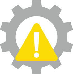 Gray gear with yellow warning triangle and exclamation mark cogwheel alert