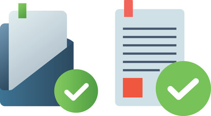 Two documents with checkmarks and tabs approved accepted